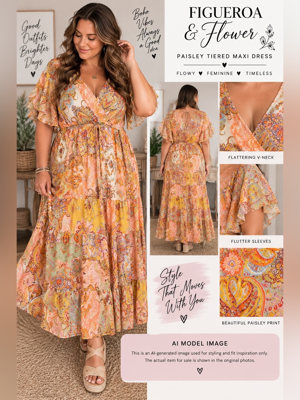 Figueroa & Flower Paisley Tiered Maxi Dress